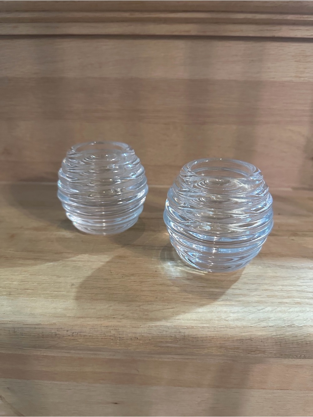 Orrefors Crystal Ribbed Beehive Votive Holders Pair